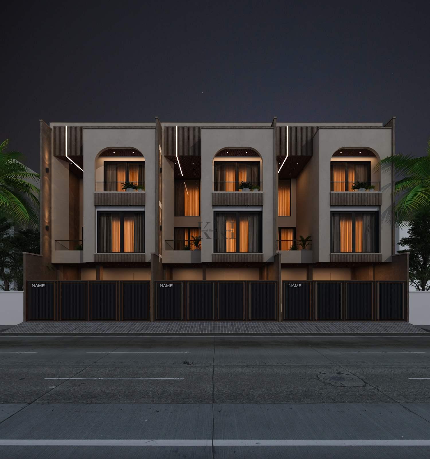 Villas front elevation of the bungalow in jaipur for the row housing project in jaipur