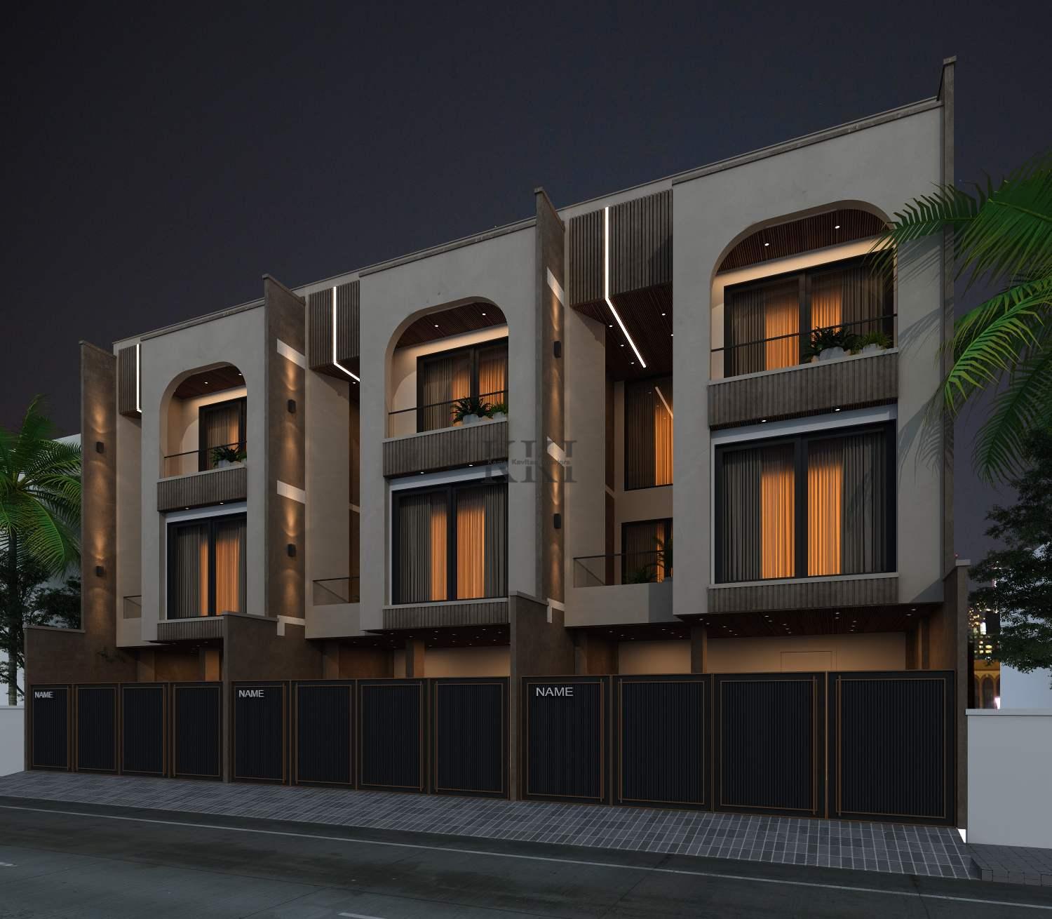 Row housing project design for the villas with interior architecture and elevation