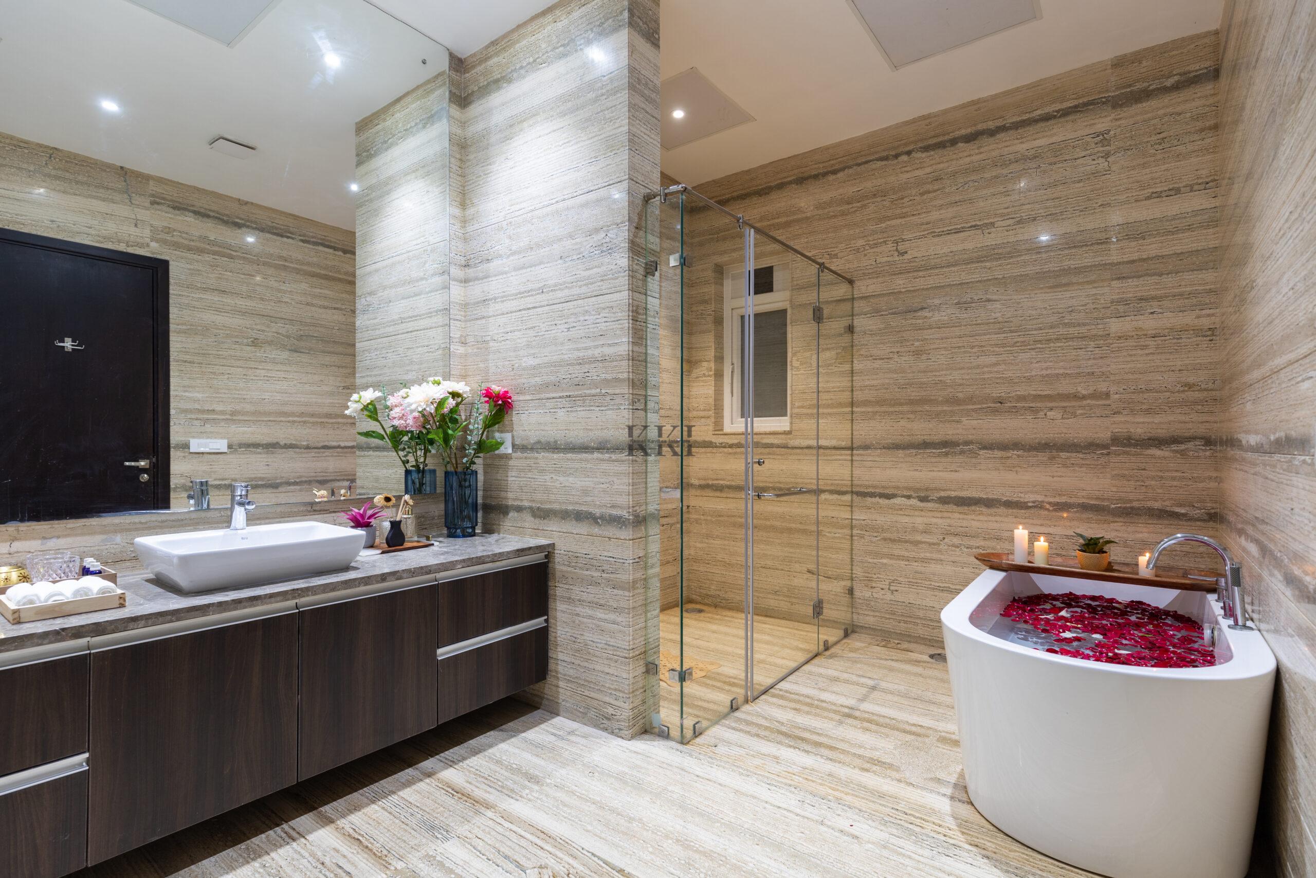 All equiped washroom interior designed by Kamal Kavita Interiors for the bungalow interior design